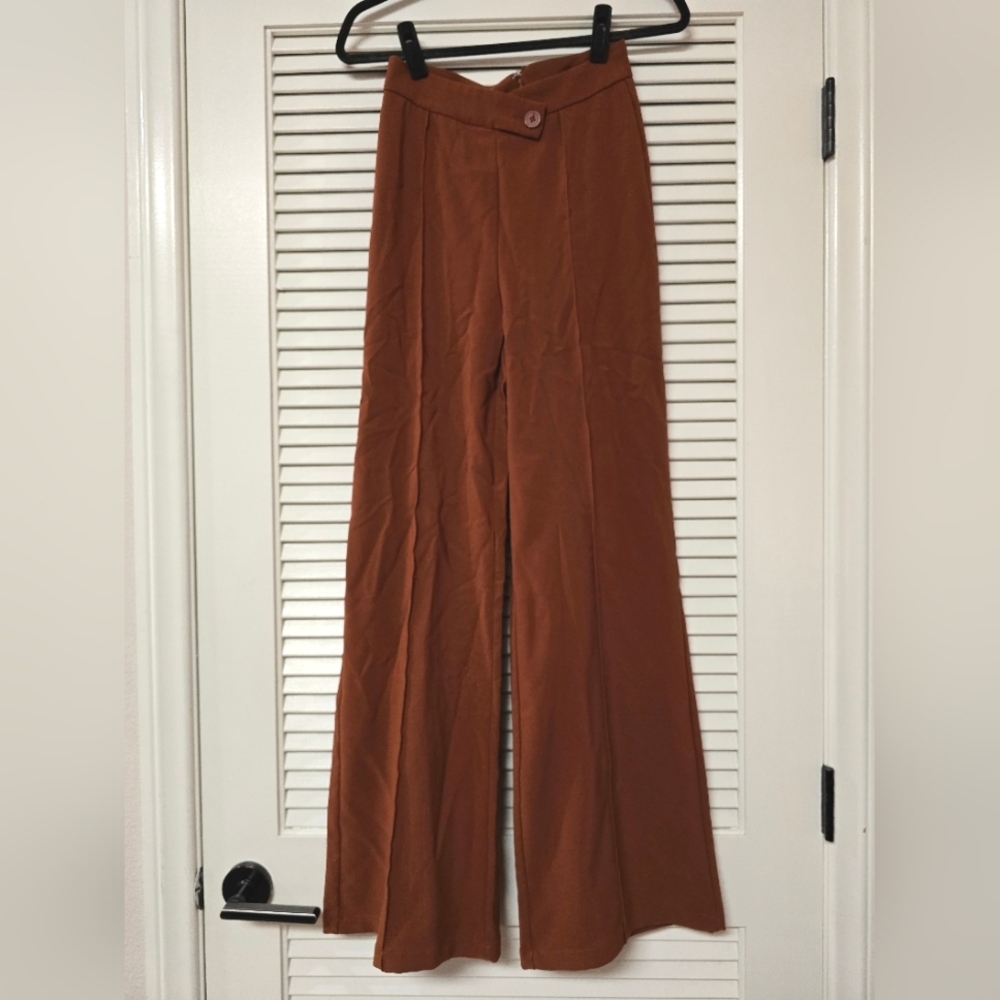 SHEIN - Burnt Orange Wide-Leg Pleated Pants
